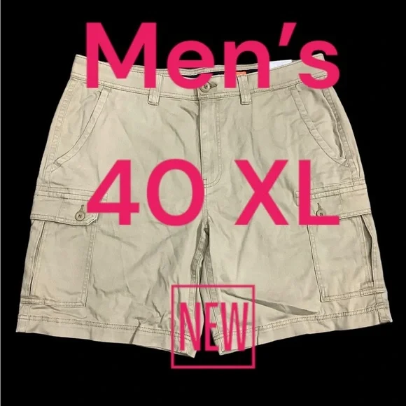 Men's St. John’s Bay 40 XL Cargo Chino Khakis Shorts Khaki Stretch Twill NWT - Picture 2 of 10